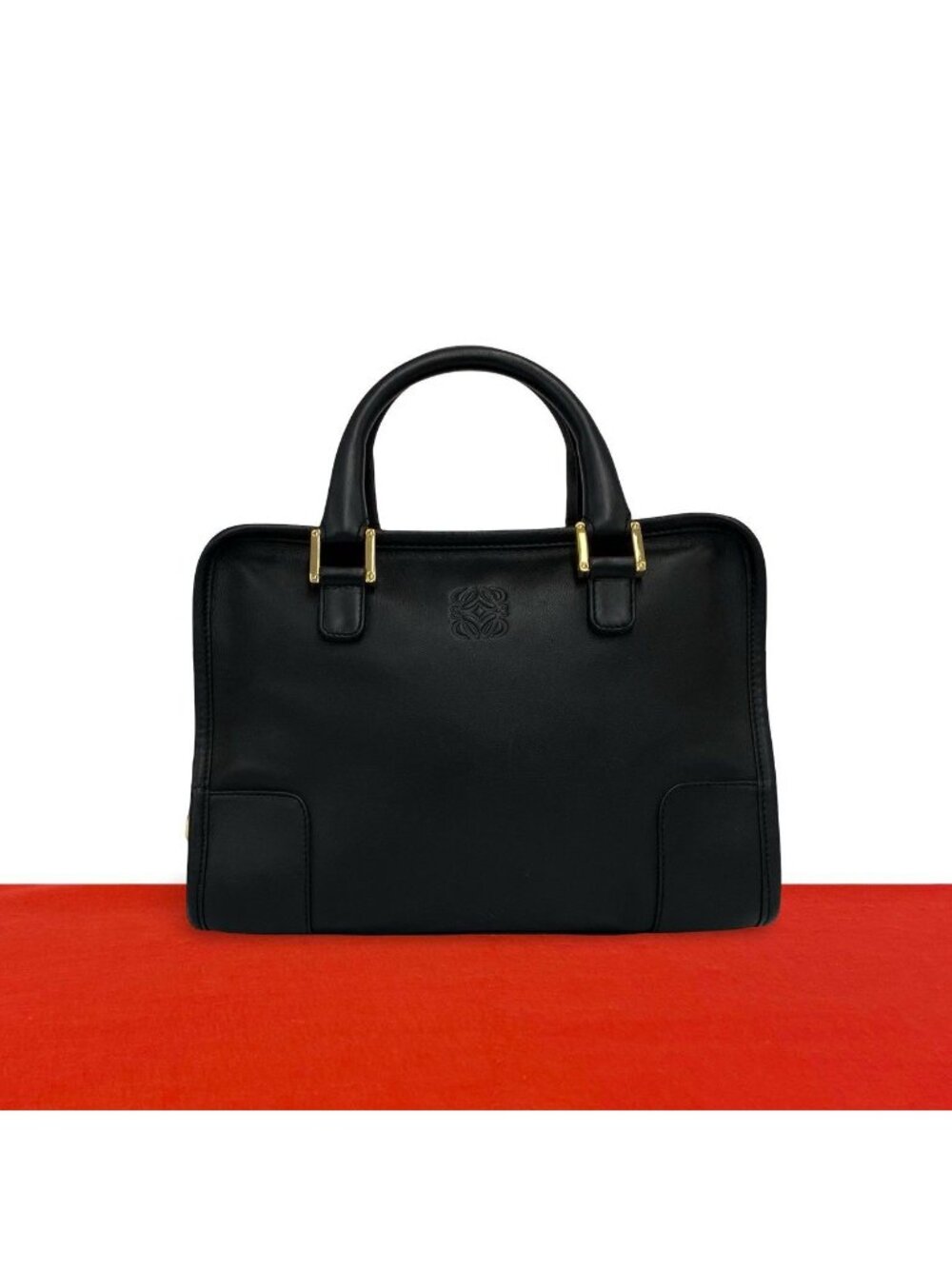 Loewe Amazona Anagram Logo Leather Mini Boston Bag Round Zip Black